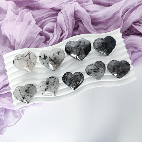 Black Tourmaline in Clear Quartz Heart Crystal Carving - Picture 5 of 10